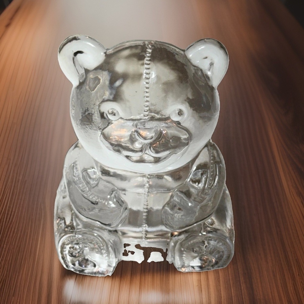 Partylite Clear Glass Teddy Bear Tea Light Votive Candle Holder‎ Figurine 4in